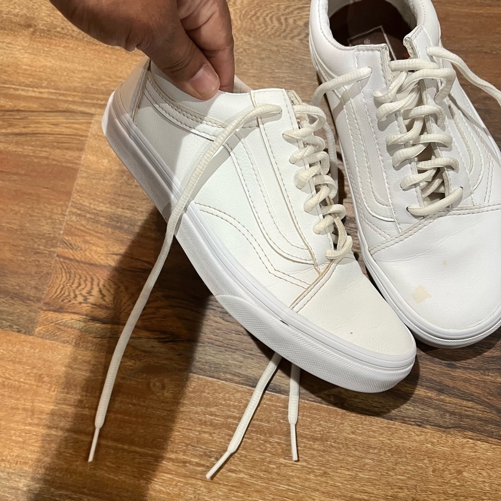 Vans Leather Shoes Womens Size 6.5 White Low-Top Skate Sneakers Clean - Picture 4 of 6